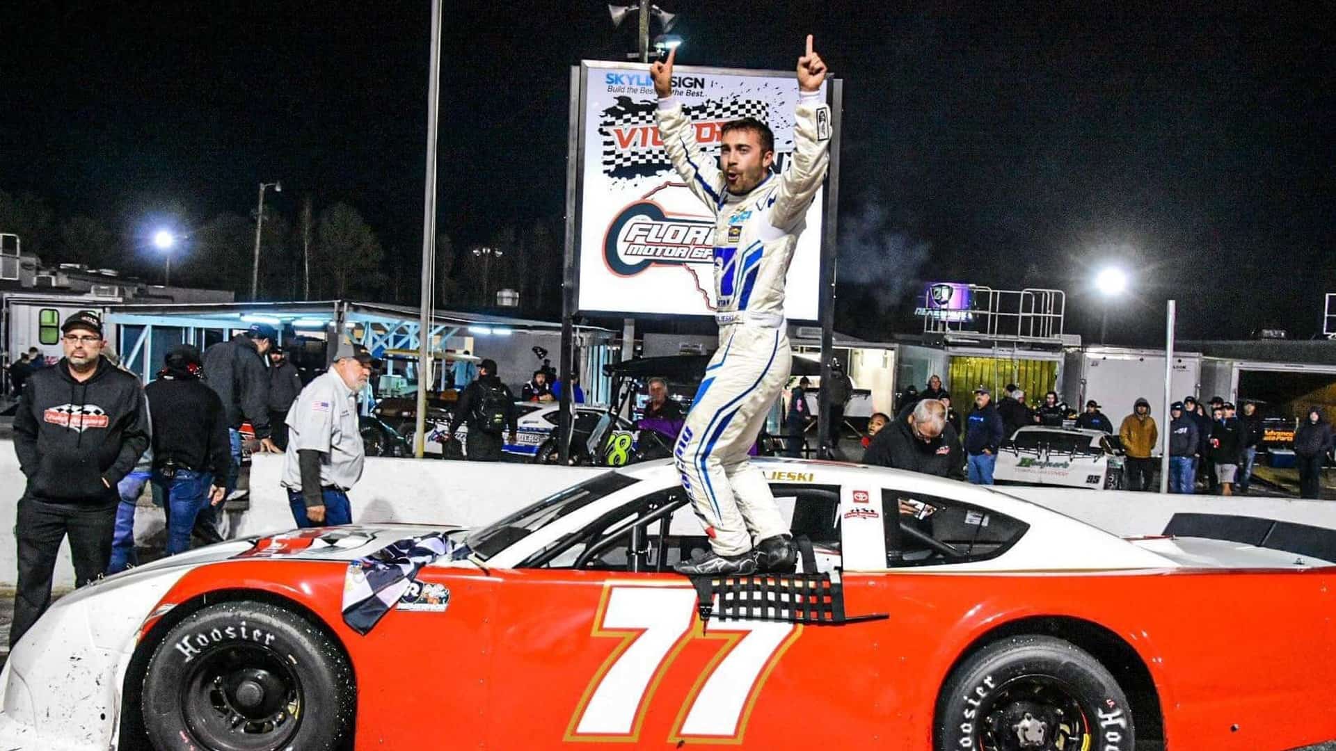 Ty Majeski, driver of the No. 77 Chad Bryant Racing Toyota wins the inaugural South Carolina 400 at Florence Motor Speedway Photo Credit: Brandon Zumbach | Speed51